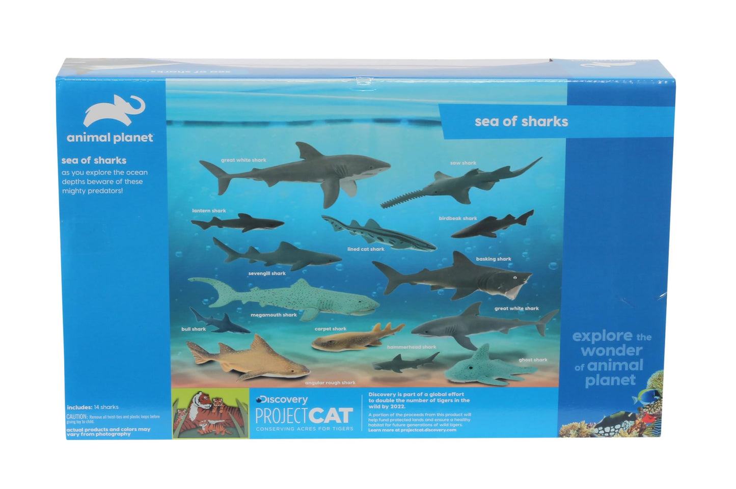 Animal Planet Sea of Sharks Playset - 14 Piece Shark Figure Set Featuring Great White, Hammerhead, Megamouth & More for Kids Ages 3+
