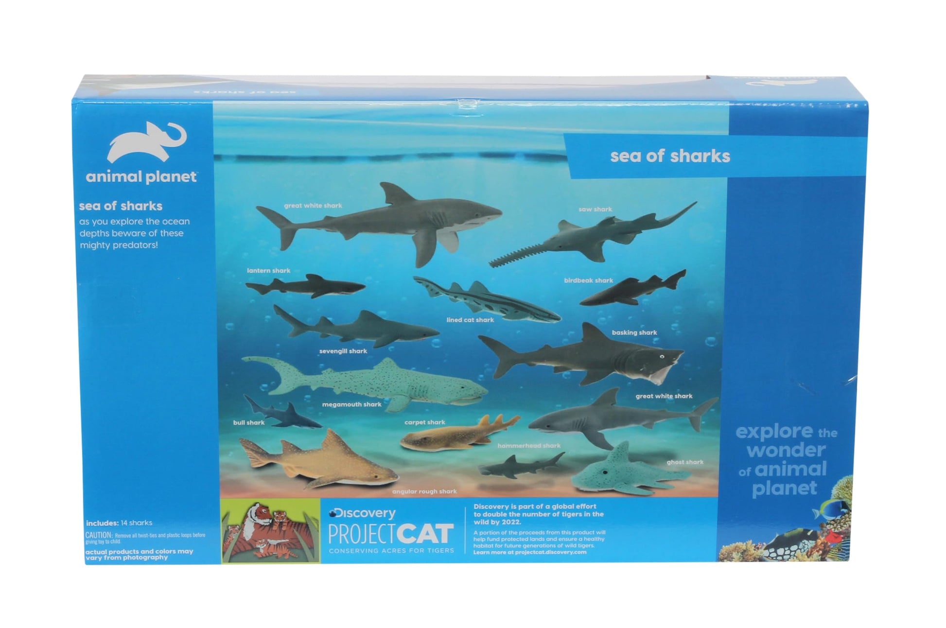 Animal Planet Sea of Sharks Playset - 14 Piece Shark Figure Set Featuring Great White, Hammerhead, Megamouth & More for Kids Ages 3+