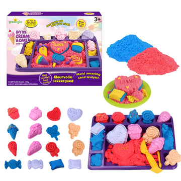 greenglo Sensory Sand Kit for Kids - 0.88 LBS with 12 Molds & Ice Cream Display Tray Sandbox - Kids' Sand Playset Ages 3-8 Creative Sensory Bin Play