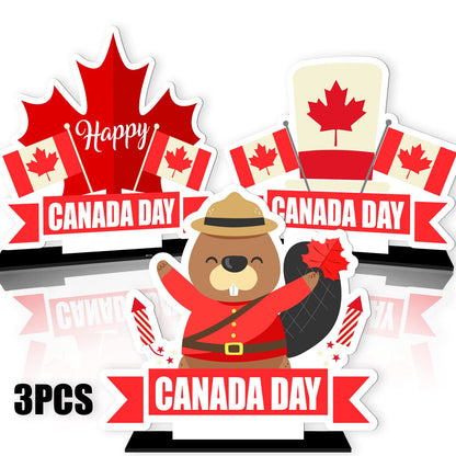 3 Pcs Happy Canada Day Patriotic Table Decoration 1th of July Arylic Table Centerpiece, Cheer to Canadian Party Table Toppers Sign Centerpiece