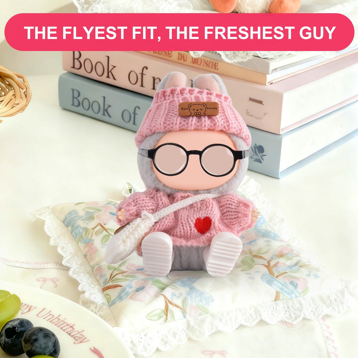 Ciunura Doll Clothing for Labubu, Premium Outfits for Labubu Dressing up, Handcrafted Crochet Doll Accessories for Labubu with Sweater, Hat, Glasses