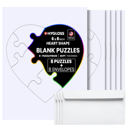Hygloss 8 Blank Heart Puzzles with Envelopes - 6 x 8 Inches - Ideal for Valentine’s Day Crafts - Write, Draw, and Decorate - 8 Pieces Each