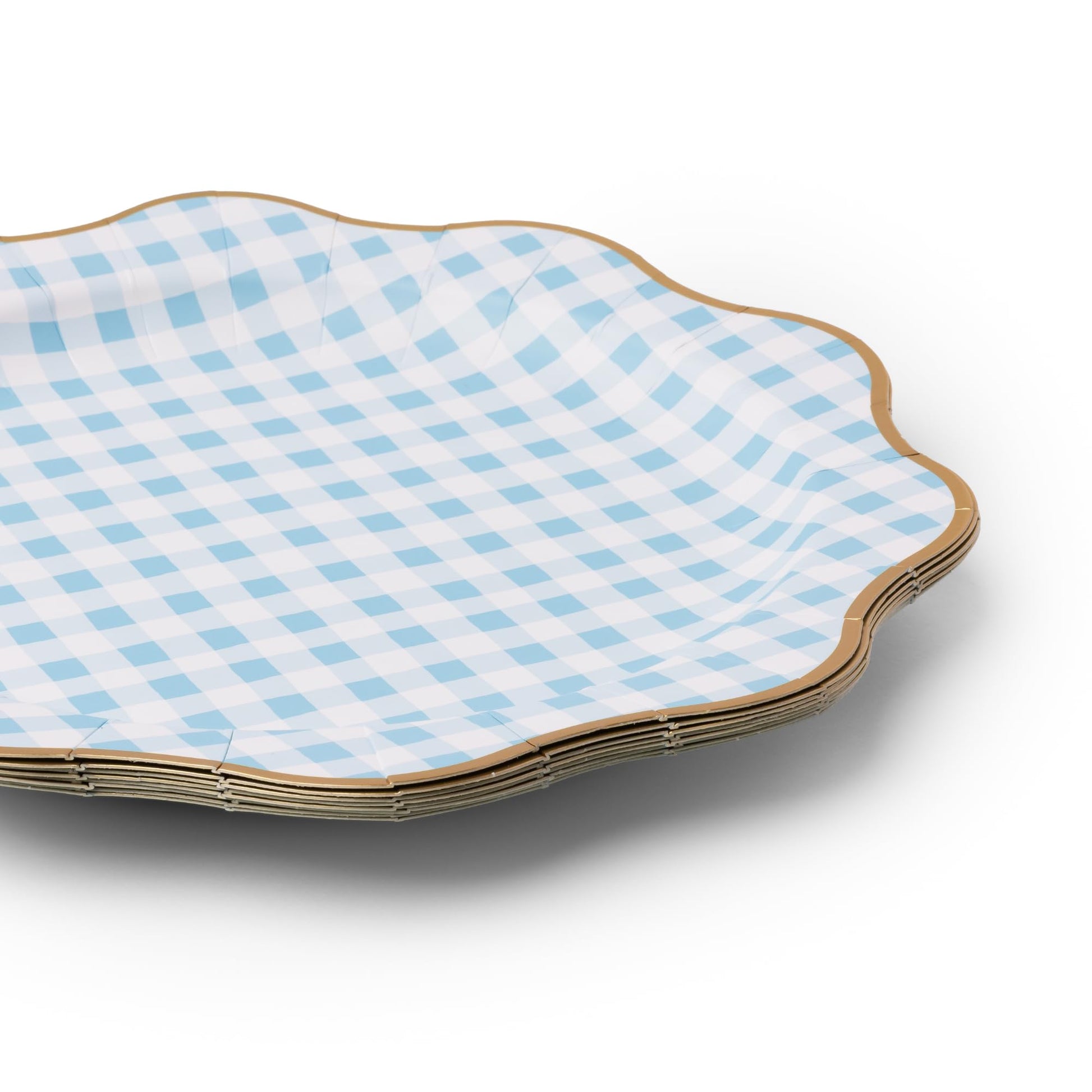 Bonjour Fête Elegant Light Blue Gingham Paper Party Dinner Plates | Large Disposable Size for Baby Showers, Spring Parties & Birthday Celebrations |