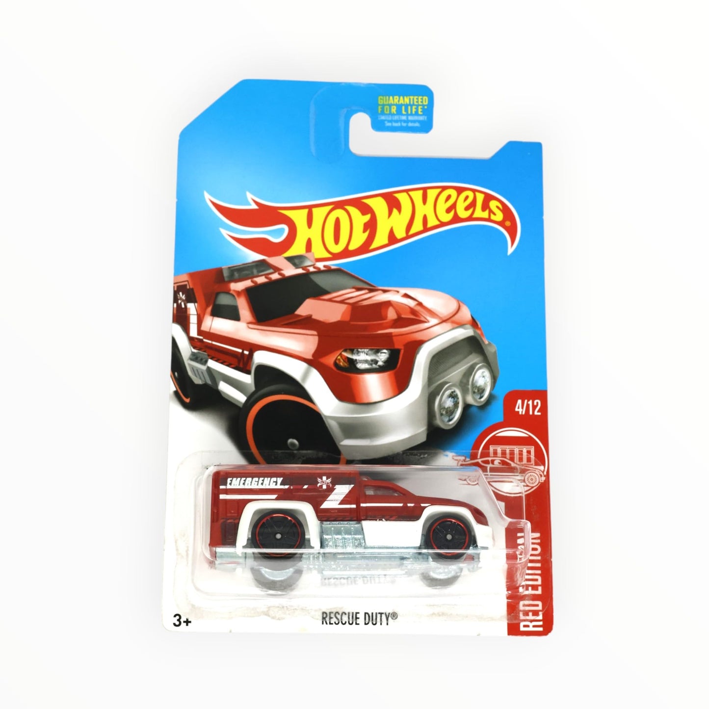 Hot Wheels Rescue Duty Diecast Car, HW Rescue Series 2/10, Red/White, 1:64 Scale