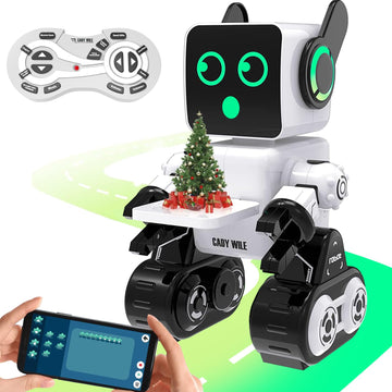 okk Robot Toys for Kids, Programmable Remote Control Robot, Interactive Toys with Coin Bank, LED and Tray, Walking Talking Singing Dancing Gift for