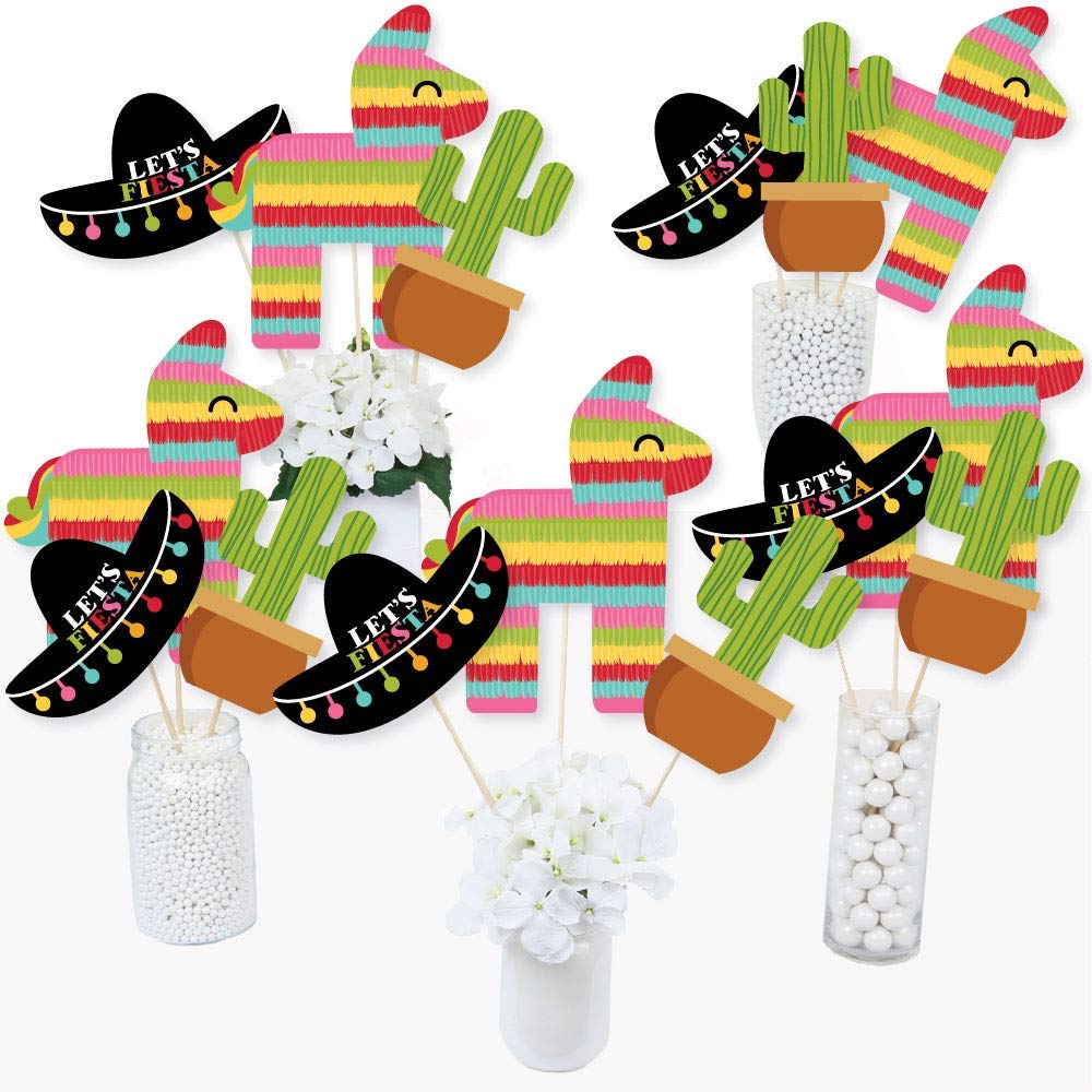 Big Dot of Happiness Let's Fiesta - Mexican Fiesta Party Centerpiece Sticks - Table Toppers - Set of 15