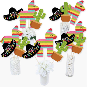 Big Dot of Happiness Let's Fiesta - Mexican Fiesta Party Centerpiece Sticks - Table Toppers - Set of 15