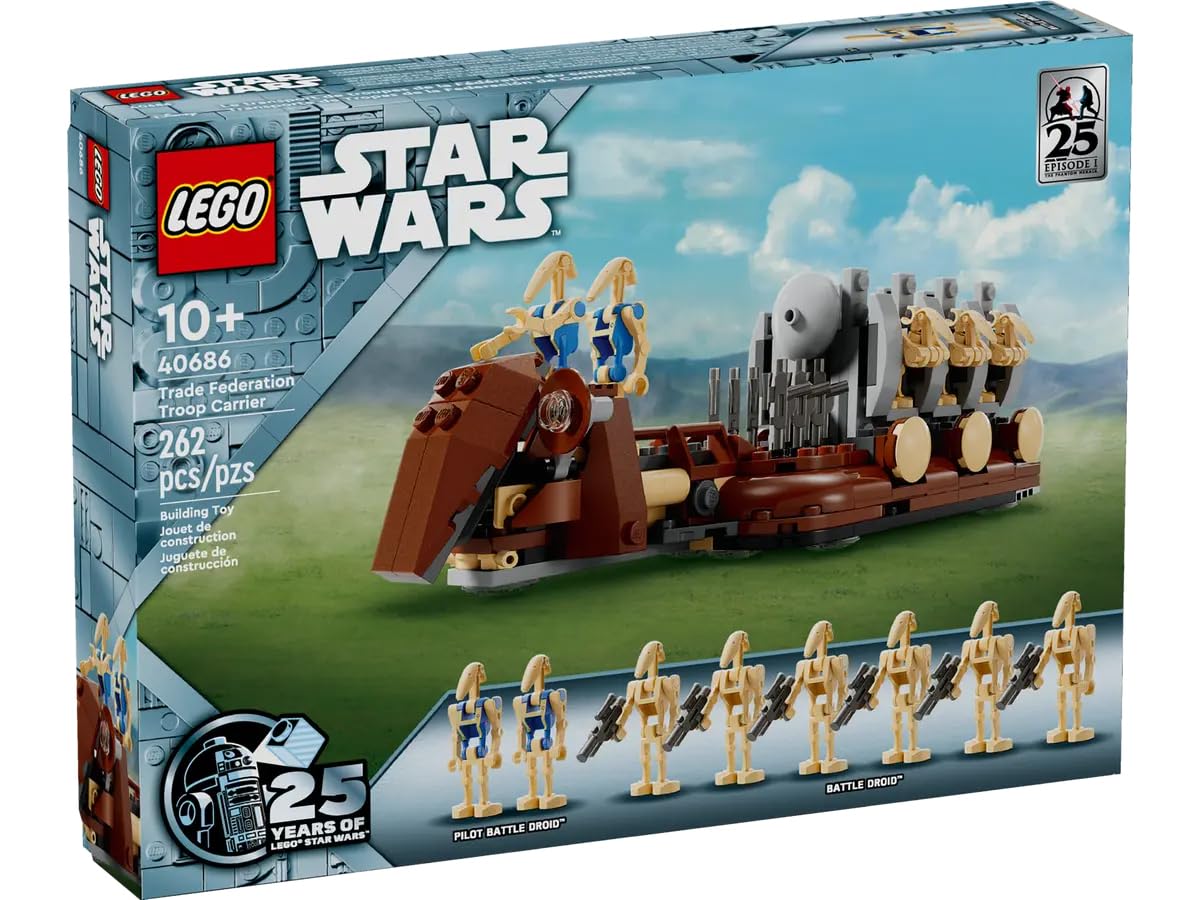 LEGO Star Wars 25th Anniversary GWP 40686: Trade Federation Troop Carrier Buildable Model - Celebrate The Phantom Menace with 8 Figures and Iconic