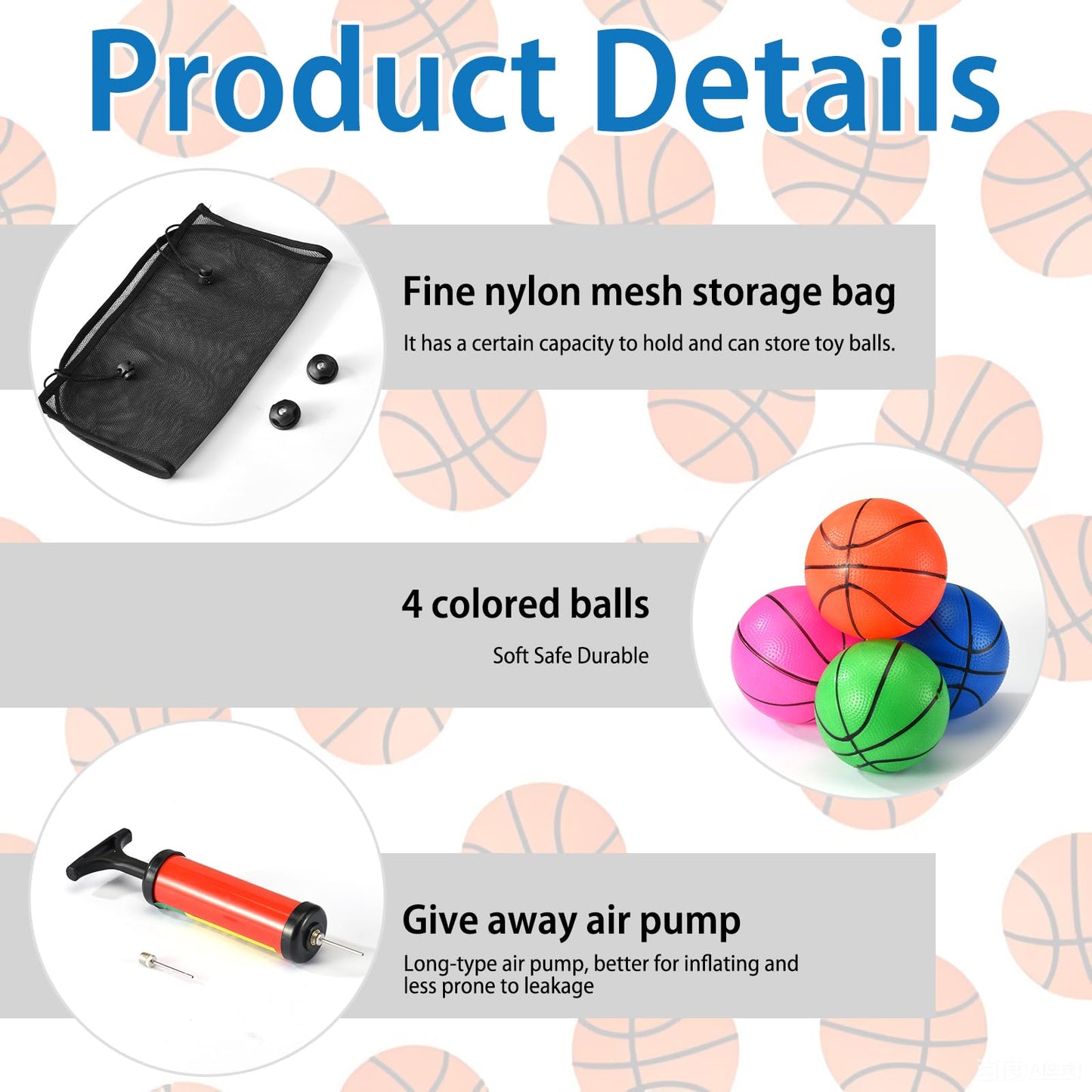 DAOLONG 4 Pcs Replacement Balls for L-ittle Tikes Basketball Hoop Set with Mesh Storage Bag, Lightweight Soft Small Basketball，6 Inches Colorful Small