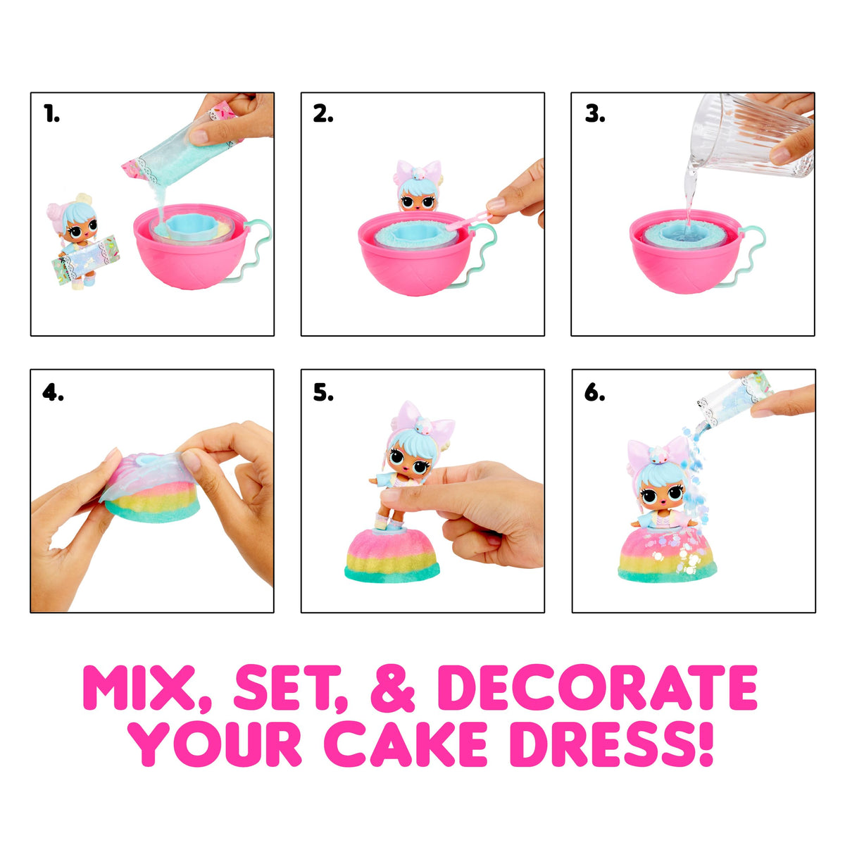 LOL Surprise Mix & Make Birthday Cake Tots with Collectible Doll, DIY Cake Dress, Cake Making and Decorating, Ingredients and Glitter Sprinkles, Cake