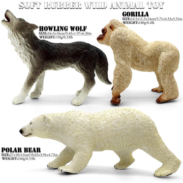Jumbo Safari Animal Toys - Soft Zoo Playset for Kids, Realistic Wild Figurines, Educational Party Birthday for Kids Ages 3-12 (3 pcs Gorilla Wolf