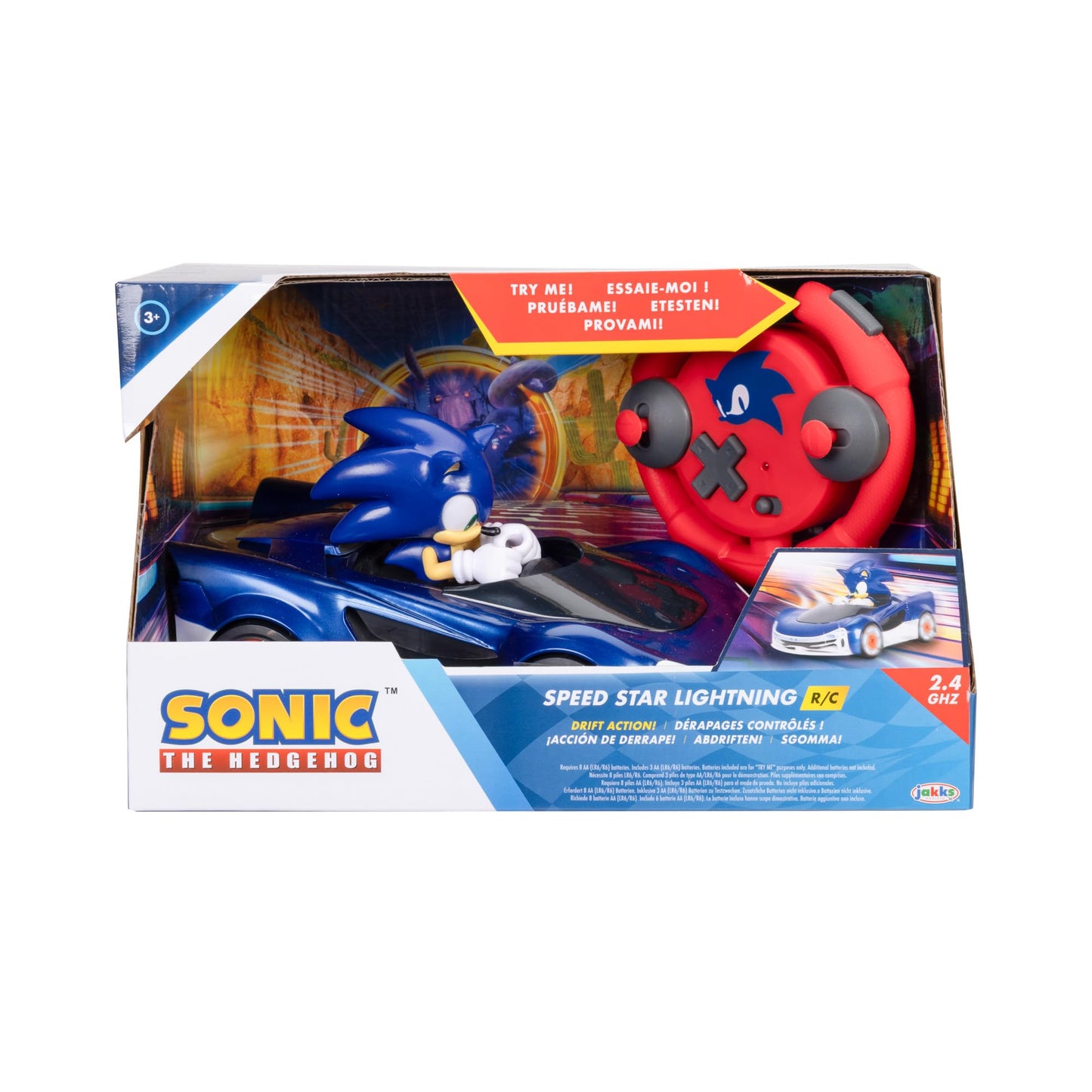 Sonic The Hedgehog - JAKKS Pacific - Sonic Drift RC Vehicle with Light Effects - Officially Licensed Video Game - Remote Controlled Interactive Toy