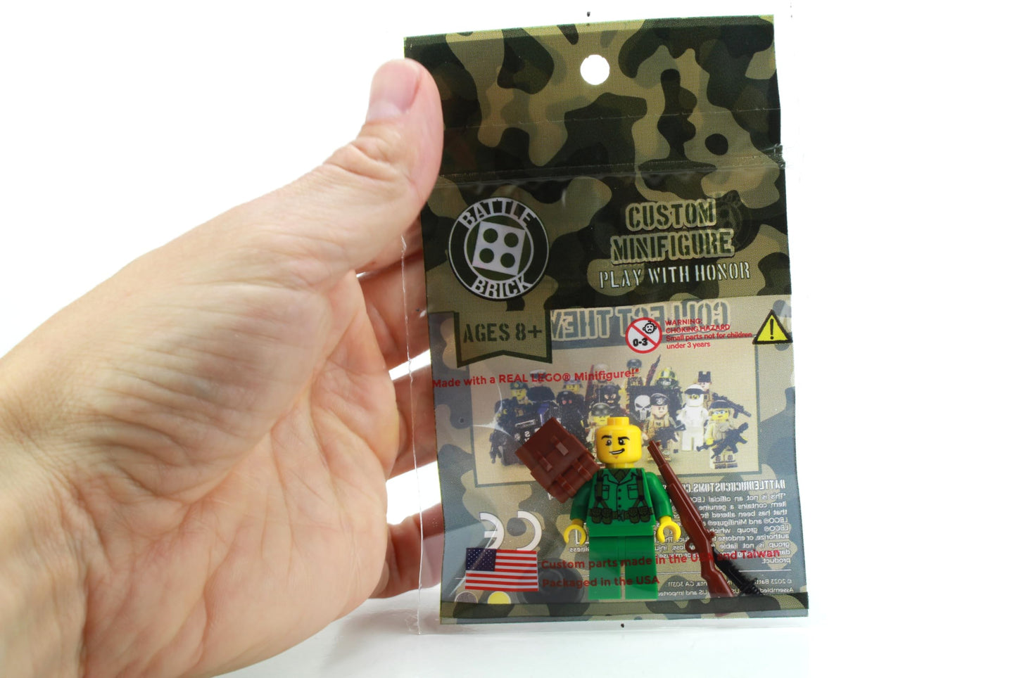 Battle Brick 1.6 Inches Tall US Army WW2 Rifleman Soldier Collectible Custom Minifigure | Printed in the USA | Genuine Military Minifig| Great Gift