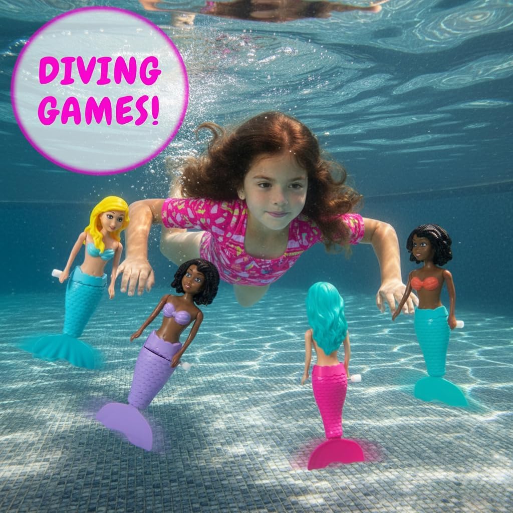 Kiddie Play Mermaid Bath Toys 4 Wind-Up Mermaid Dolls Pool Swim Toys for Kids Toddlers Mermaids Gifts for Girls