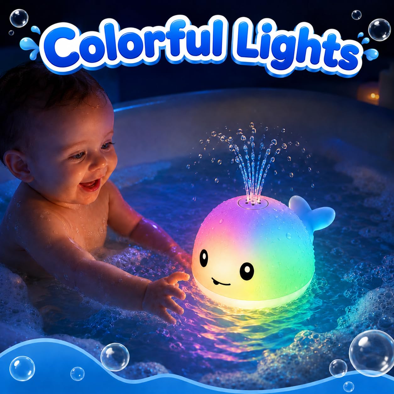 Gigilli Baby Bath Toys, Light up Bath Toys for Kids Ages 1-3, Pool Water Toys 1 Year Old Boys Girls Gifts, 6-12-18 Months Baby Whale Bath Toy