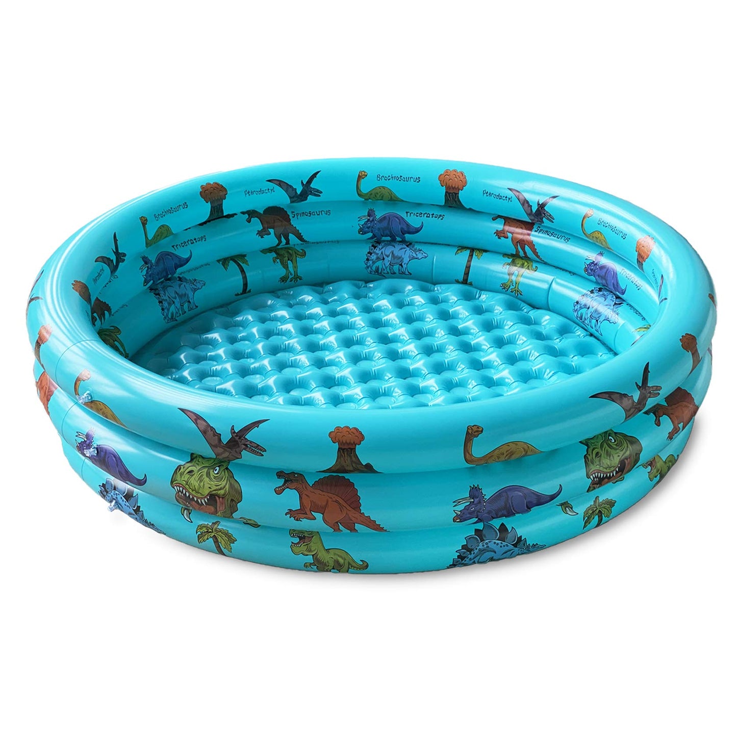 Dinosaur Inflatable Kiddie Pool, Blow Up 3-Ring Round Baby Play Center for Inside or Outdoor, Toddler Ball Pit/Fishing/Toys - 57'x15'
