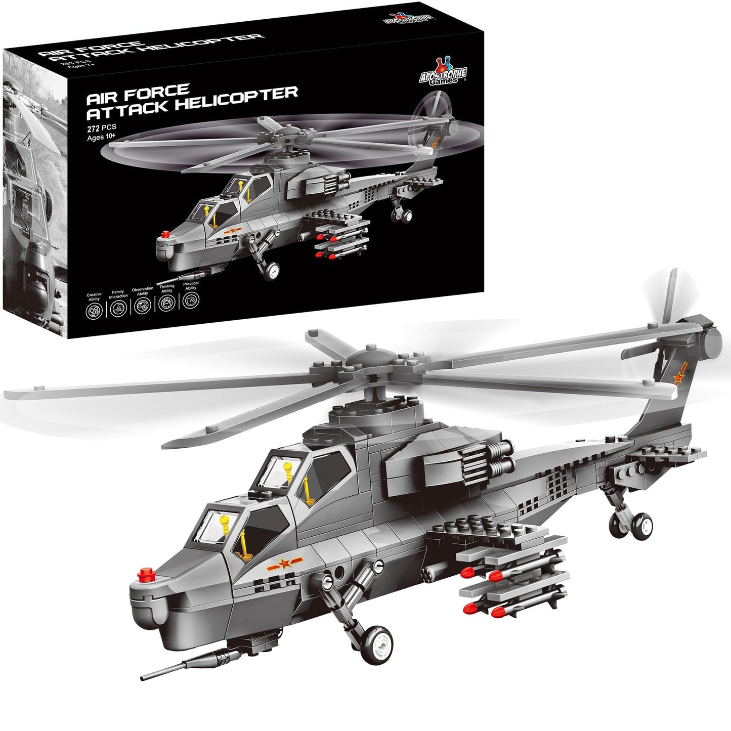 Attack Helicopter Air Force Building Block Set - 283-Pcs Helicopter Building Toys Set - Building Block Plane Toy for Kids Older Than 10 and Adults