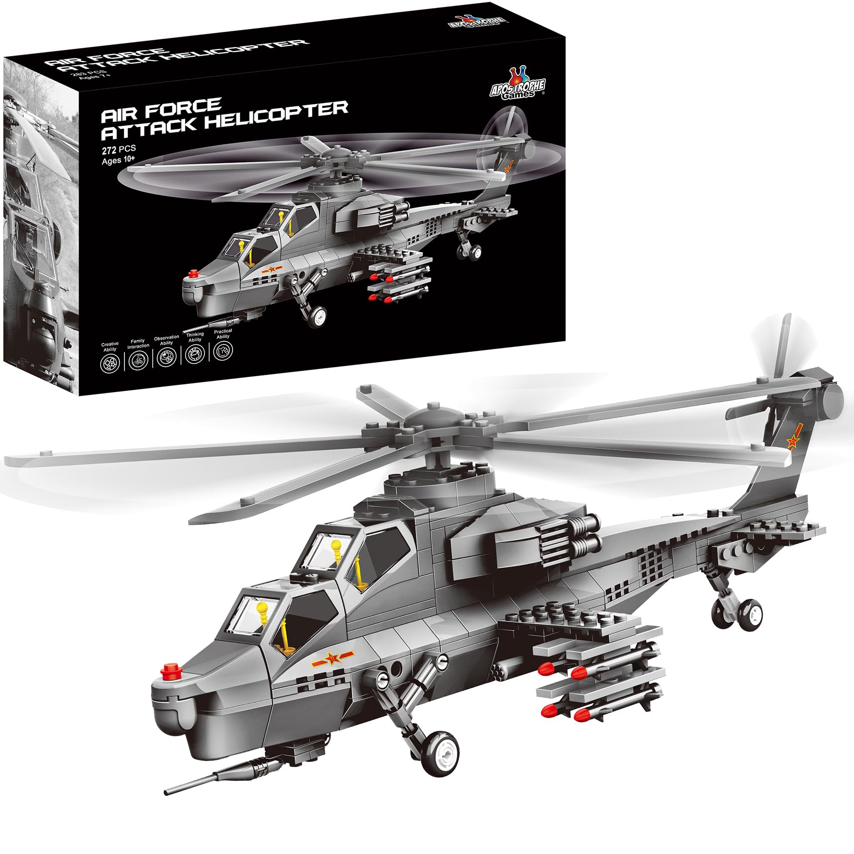 Attack Helicopter Air Force Building Block Set - 283-Pcs Helicopter Building Toys Set - Building Block Plane Toy for Kids Older Than 10 and Adults