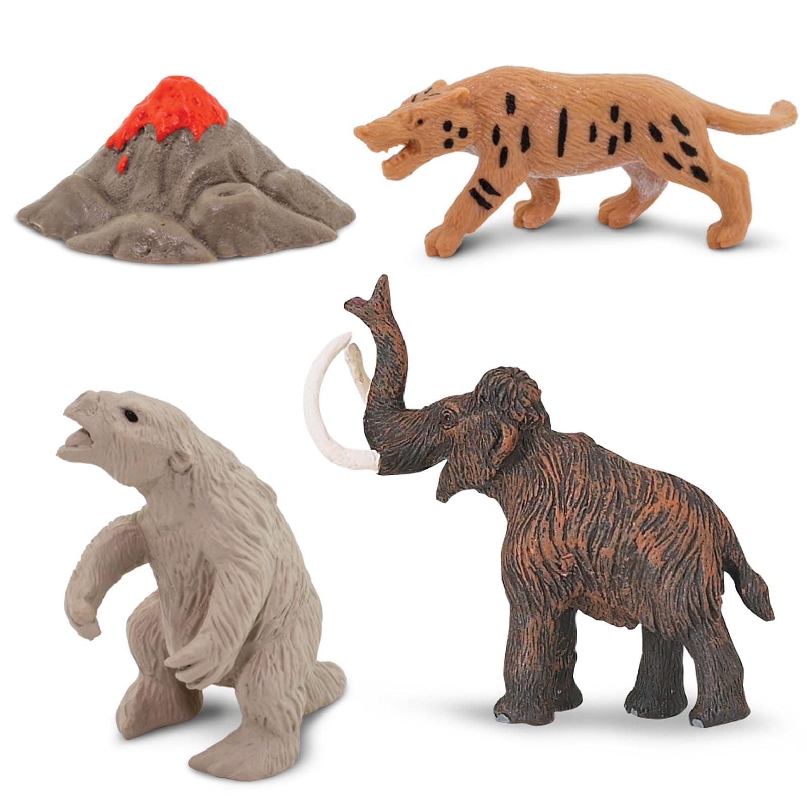 Safari Ltd. Prehistoric Life TOOB - 12 Figurines: Caveman, Cavewoman, Volcano, Mammoth, Doedicurus, Smilodon, Sloth, Dinosaurs - Educational Toy
