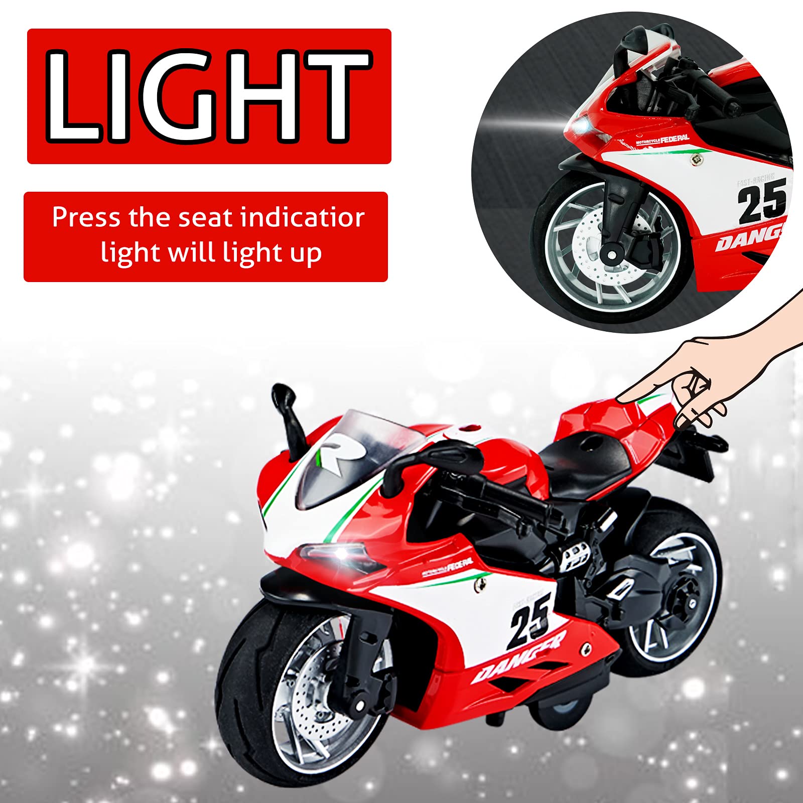 CYYSFIVQZ Toy Motorcycle,Pull Back Motorcycle Toy with Sounds and Lights,1:12 Scale Motorcycle Model Toy for Kids, Pull Back Vehicle for Age 3+ Year