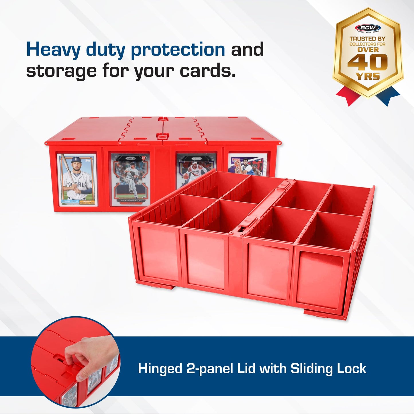 BCW Collectible Card Bin - Red | Holds 3200 Cards | Includes 4 Dividers | Storage for Pokémon, MTG & Sports Cards