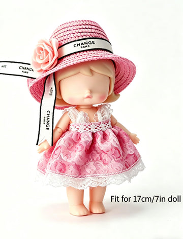 Premium Overall Pinafore Dress (Pink Suspender Dress) for 6.7" / 17 cm LABUBU Doll - Includes Miniature Accessories (Doll Not Included)