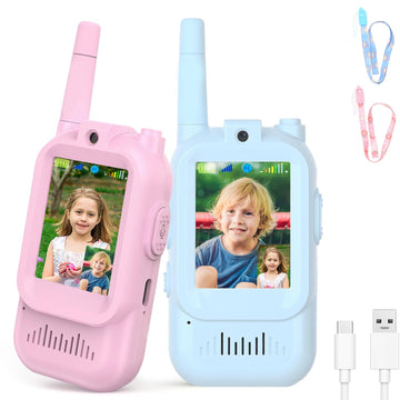 Video Walkie Talkies for Kids, Rechargeable Kids Walkies Talkies 2 Pack, Indoor Outdoor Toys for Game Party Camping, Christmas Birthday for Aged 3 4 5