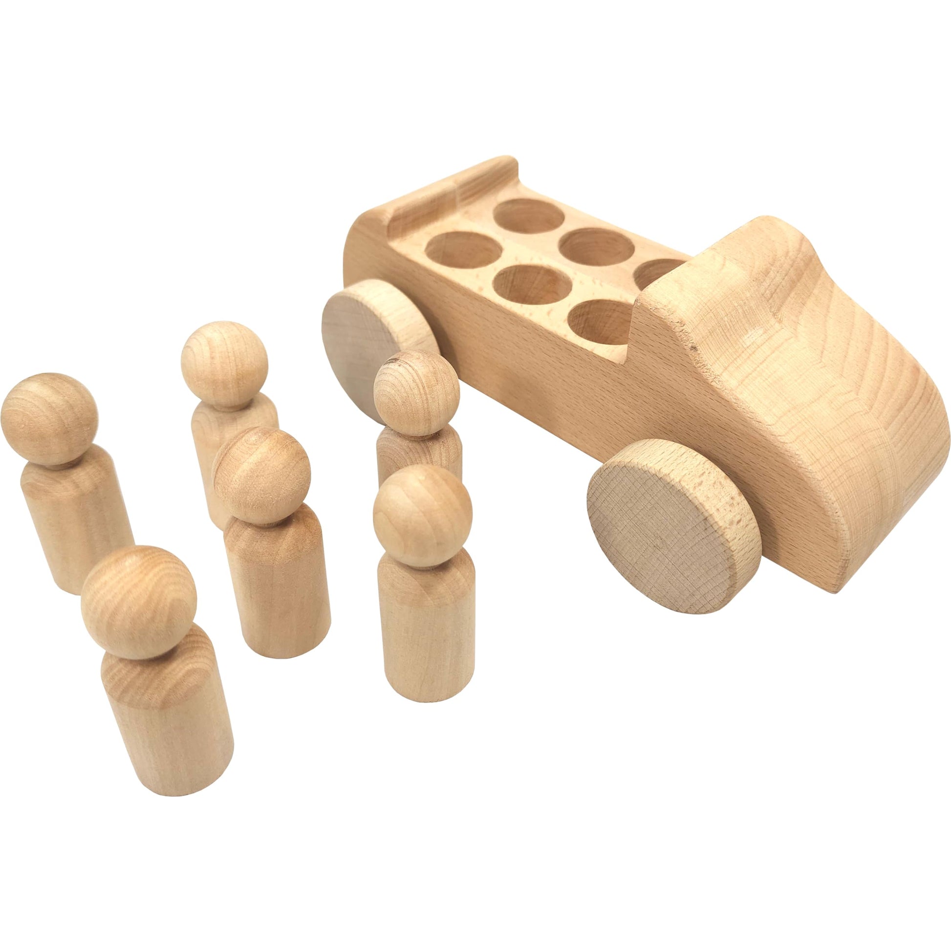 Adventure Awaits Large Wooden Toy Car Unpainted Unfinished with Removable Figures | Montessori Arts Craft Activity
