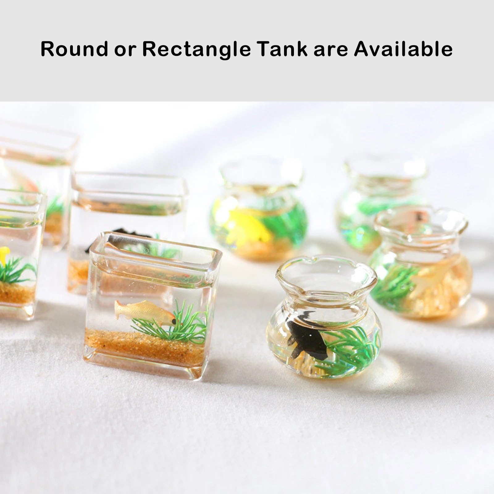Dollhouse Fish Tank, Miniature Round and Square Goldfish Tank, Mini Miniature Goldfish Aquarium, for Dollhouse Miniature, Fairy Garden, Diorama