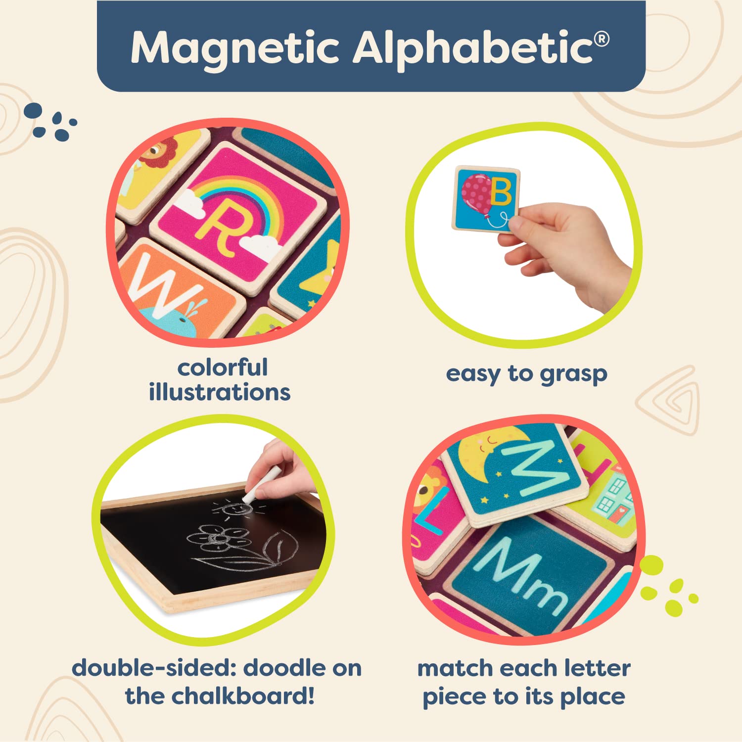 B. toys Wooden Puzzles, Puzzle Pals Magnetic Alphabet and Numbers