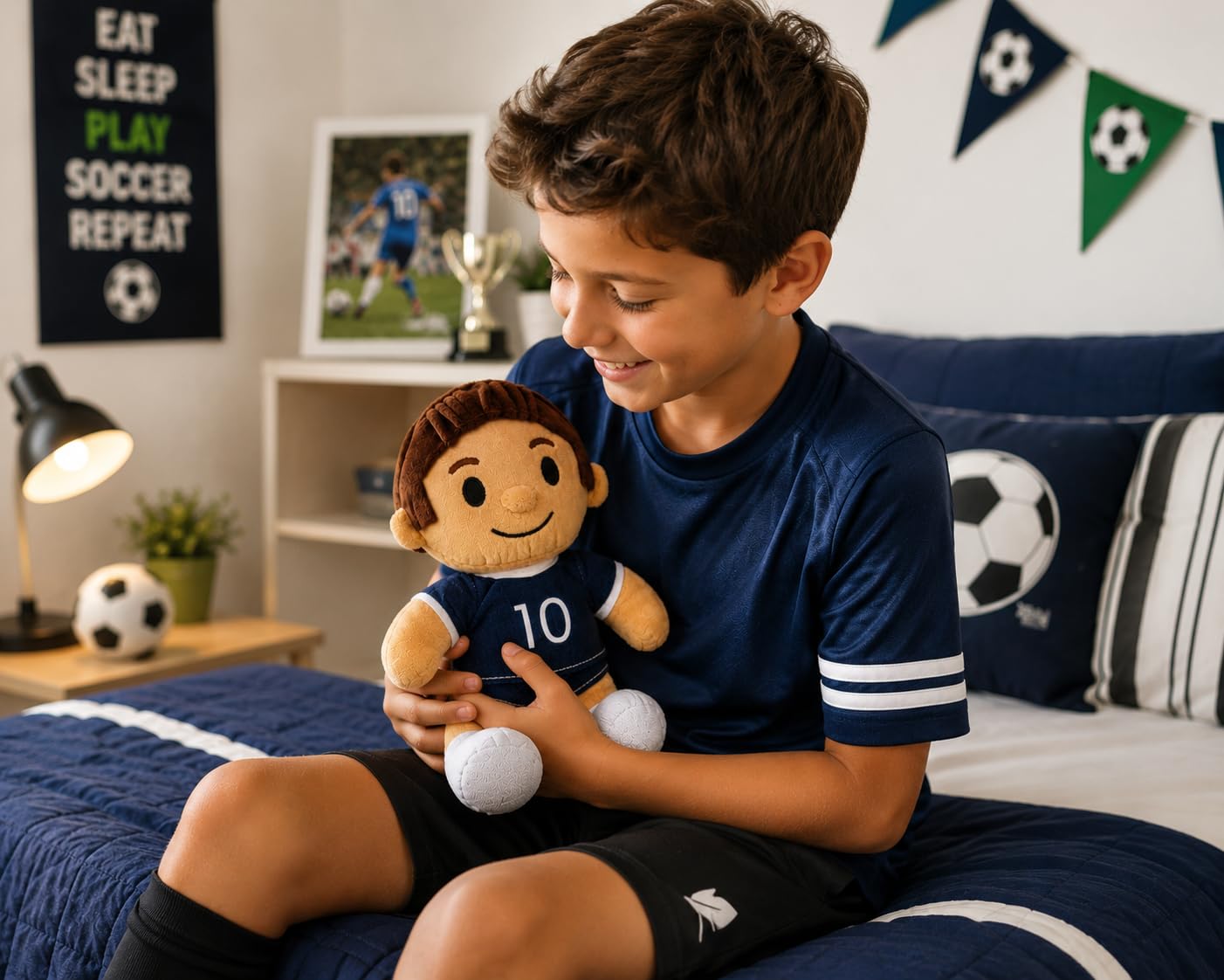 Olivia Martini Soccer Plush Toy for Kids, 10 Inch Soft Player Stuffed Animal, Cute Doll Plushie, Room Decor for Boys & Girls, Gift for Soccer Players
