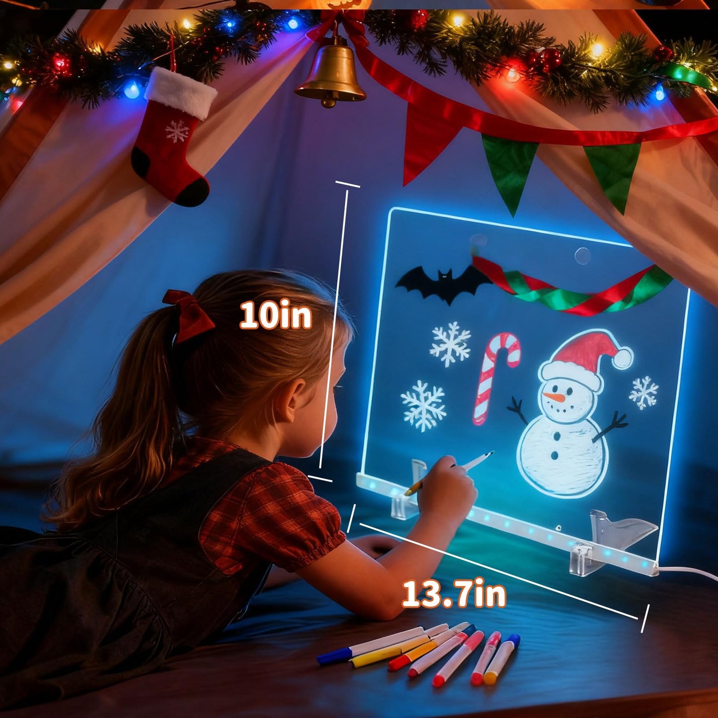 Large LED Drawing Board for Kids (13.7"x10") - 7-Color Glowing Doodle & Writing Board with 4 Light Modes & Adjustable Brightness, USB Powered (Adapter