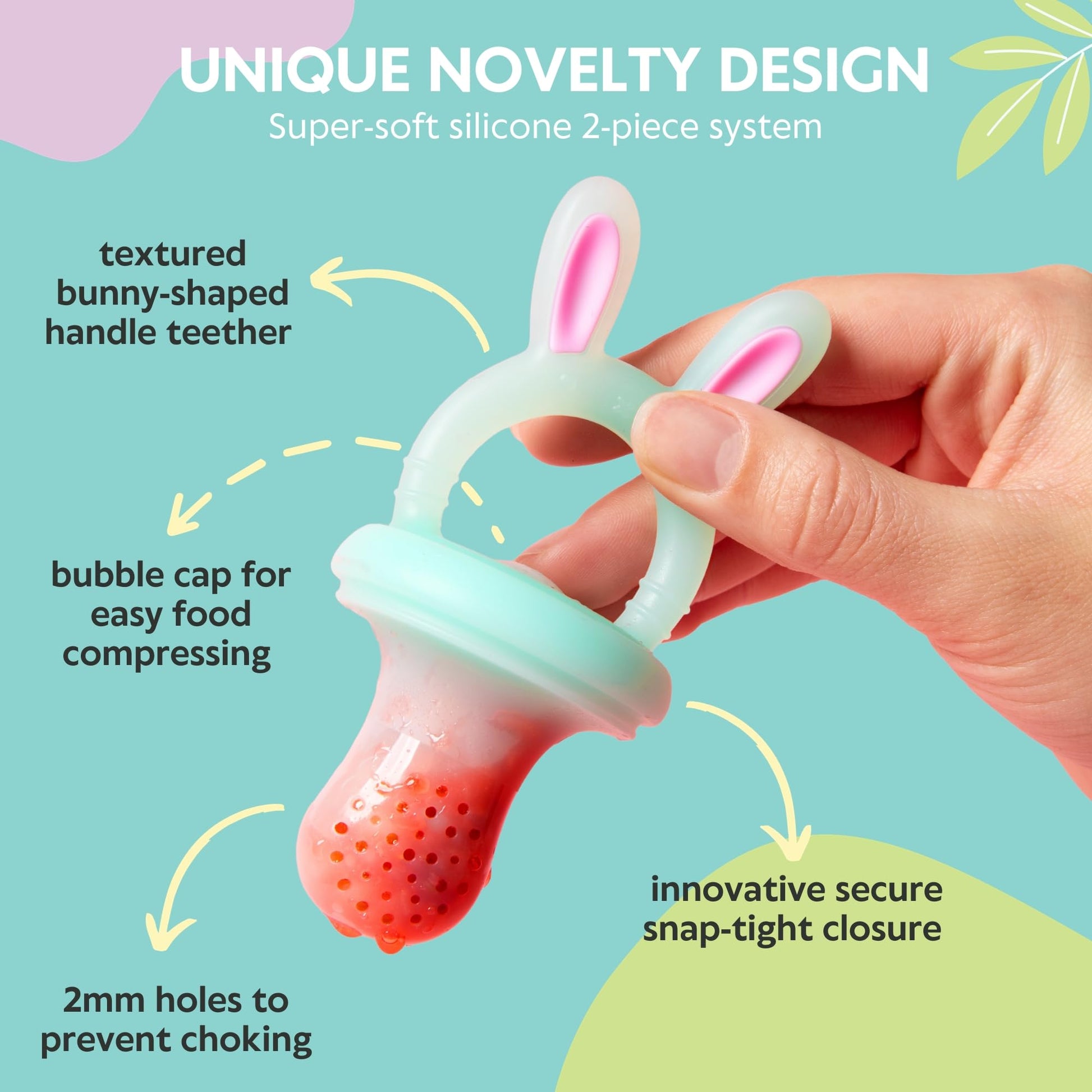Vesta Baby Fresh + Frozen Food Feeder - 2 Sizes Soft Silicone Push Pop Fruit Nibbler for Safe Infant Self Feeding - Solid Foods Weaning & Teether Set