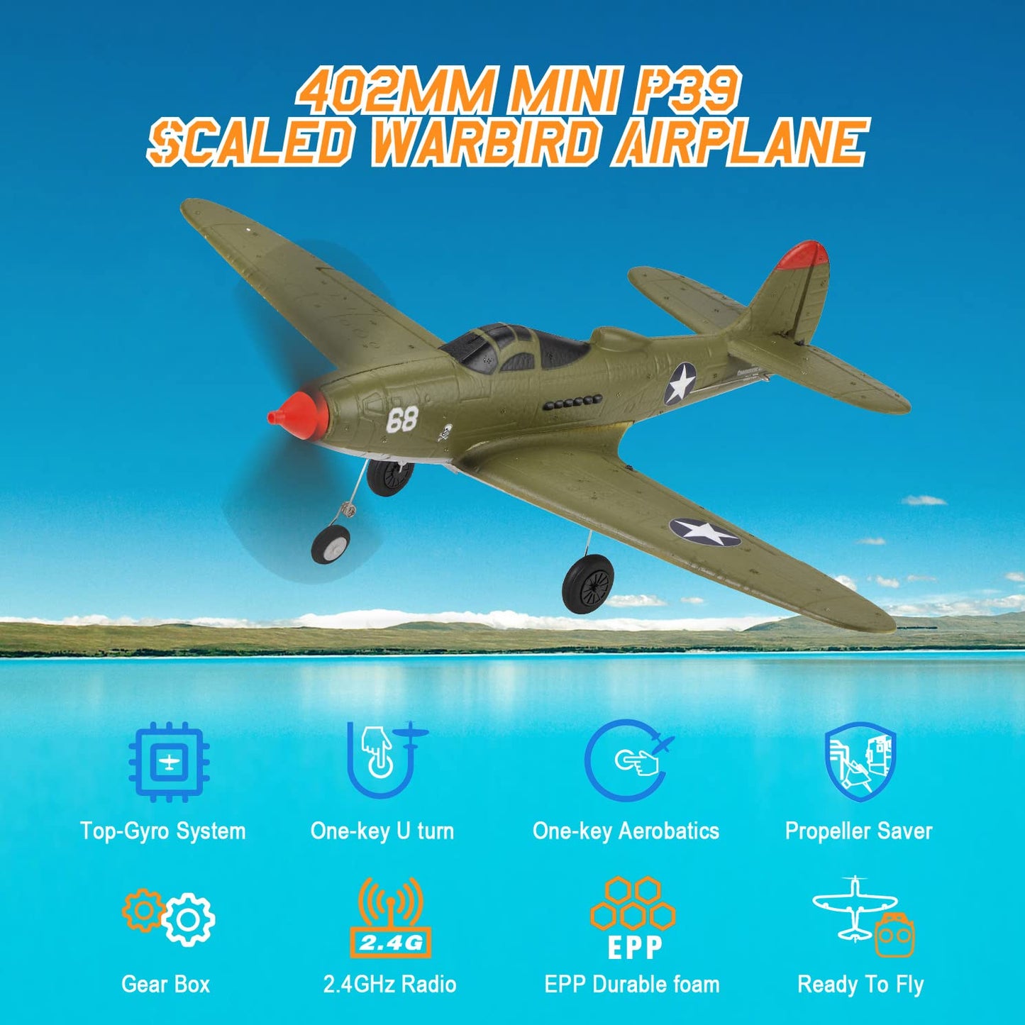 VilogaRC Remote Control Airplane RTF 4 Channel RC Plane 402MM Wingspan Micro Scaled Warbird with One Key Aerobatic One Key U-Turn and Gyro