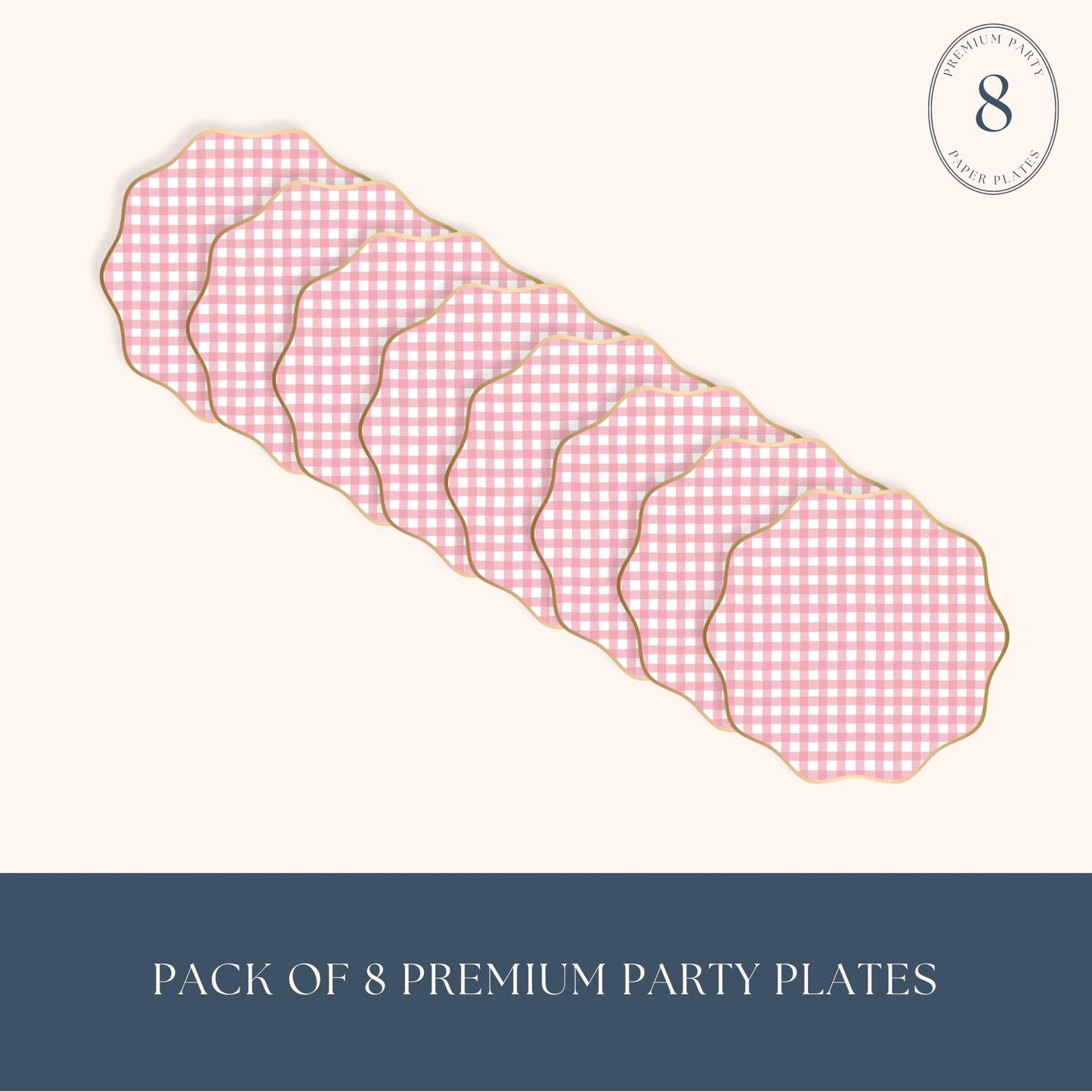 Bonjour Fête Light Pink Gingham Paper Party Plates | Large Disposable Dinner Plates for Valentines Plate, Baby Showers, Spring & Birthday Celebrations