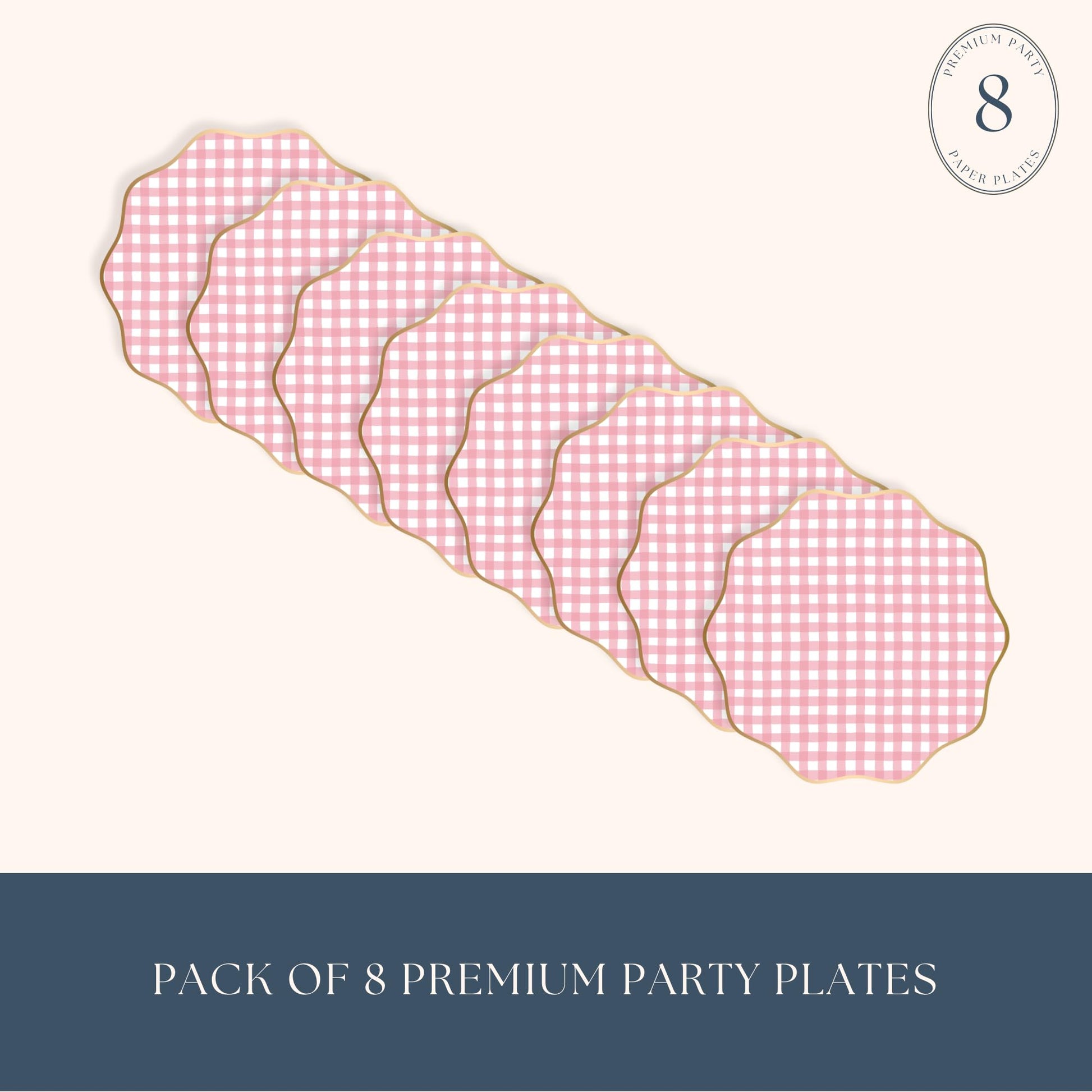 Bonjour Fête Light Pink Gingham Paper Party Plates | Large Disposable Dinner Plates for Valentines Plate, Baby Showers, Spring & Birthday Celebrations