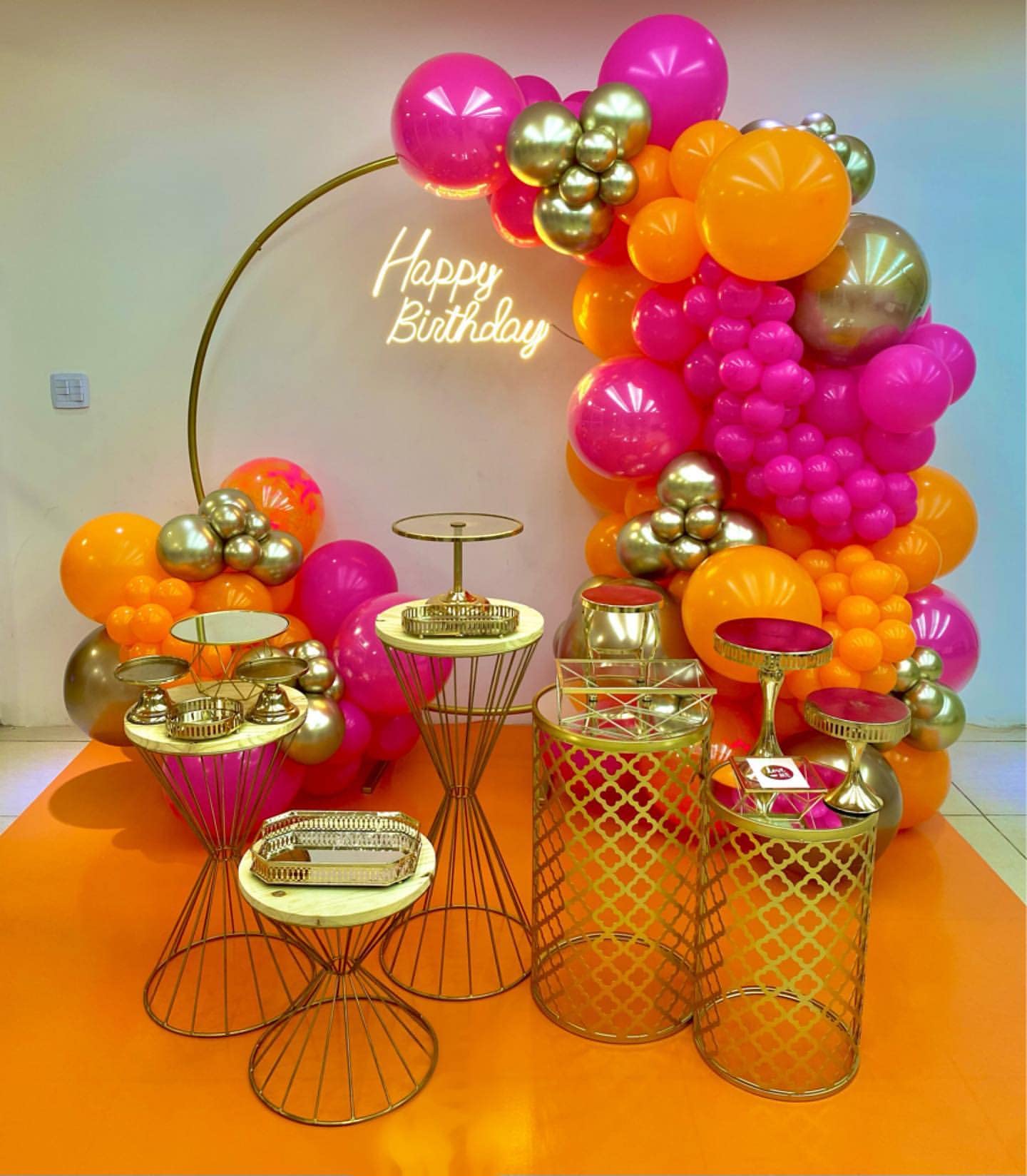 Balloon Garland Kit Arch Burnt Orange Hot Pink And Gold For Party Decoration Women Birthday Graduation