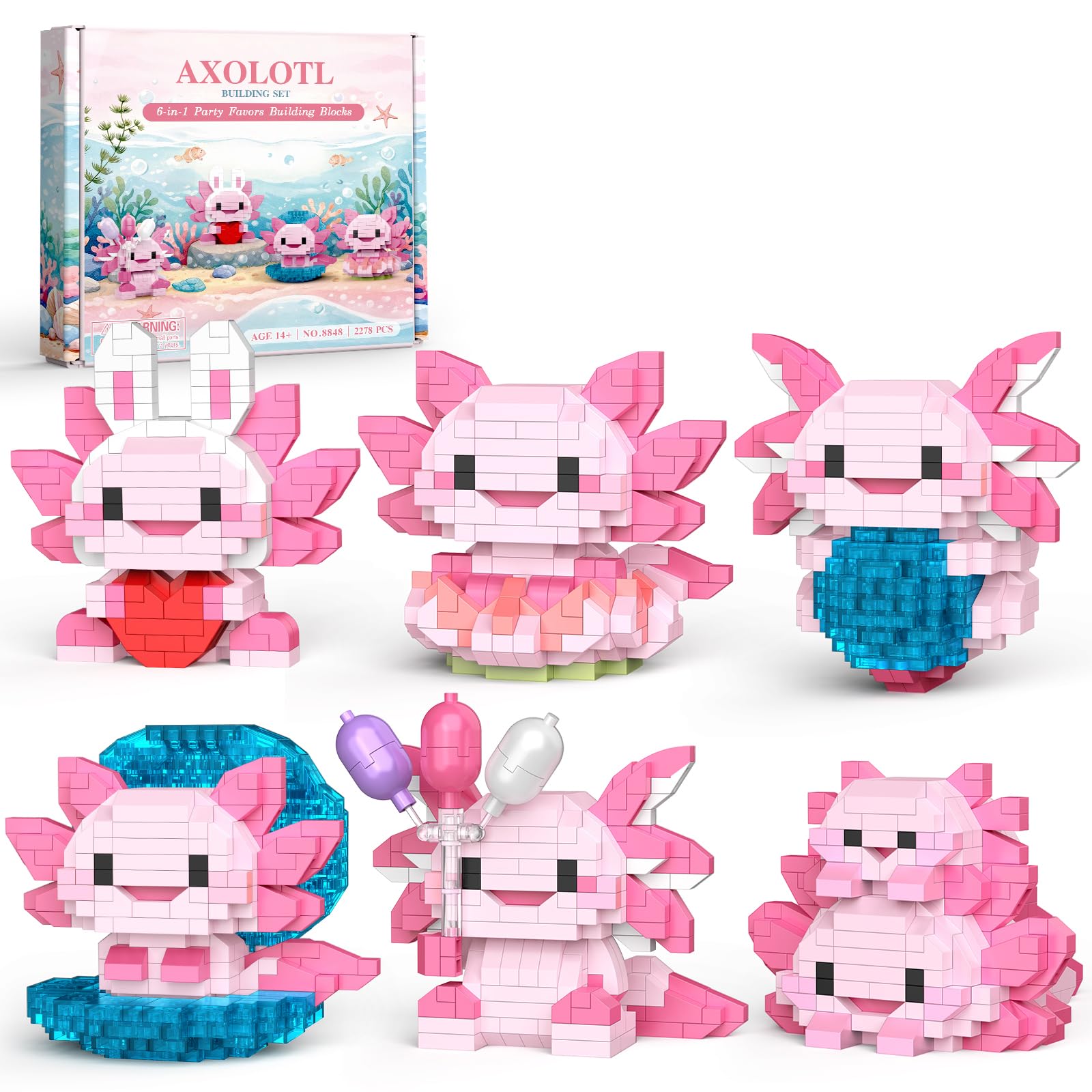 Vziimo Axolotl Set, 6 Pack Mini Axolotl Animals Party Favors Toy Figurines, Goodie Bag Stuffers, Classroom Small Prize Toys Box, Marine Animal Gifts