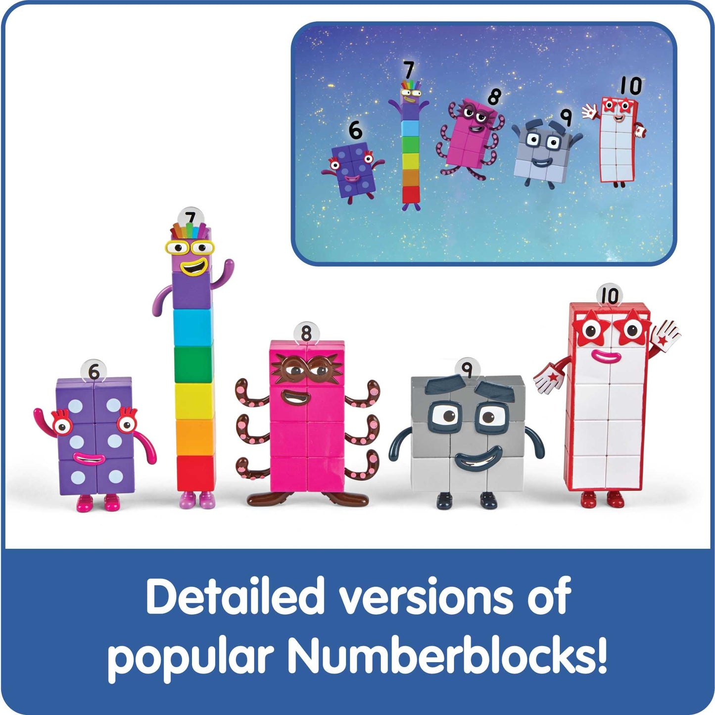 hand2mind Numberblocks Friends Six to Ten Figures - Official Licensed Character Action Figure Set, Numbers and Counting Figurines, Pretend Play Toys