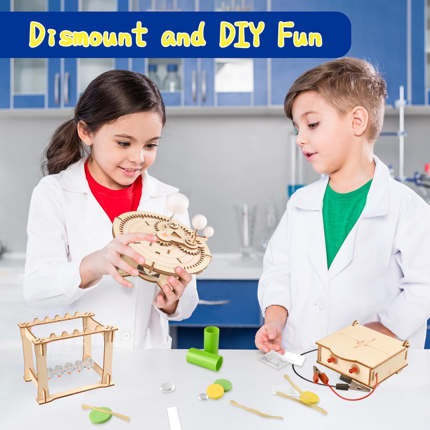 6-in-1 STEM Science Kits for Kids, Wood Arts and Craft Kits, STEM Toys for Boys Girls Age 8-12 5-7 8 10 12 13 14 Gift Idea, 3D Puzzles Building