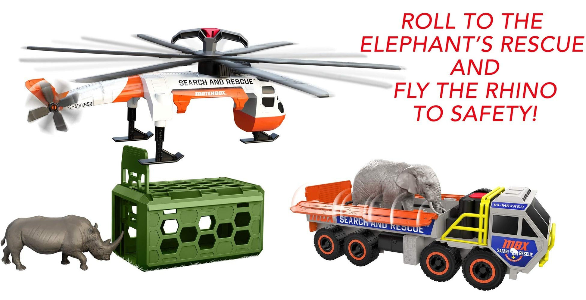 Matchbox Animal Rescue Combo Pack Vehicles Playset with 2 Safari Rescue Vehicles & 2 Animal Figures, Gift for Kids Ages 3 Years & Older
