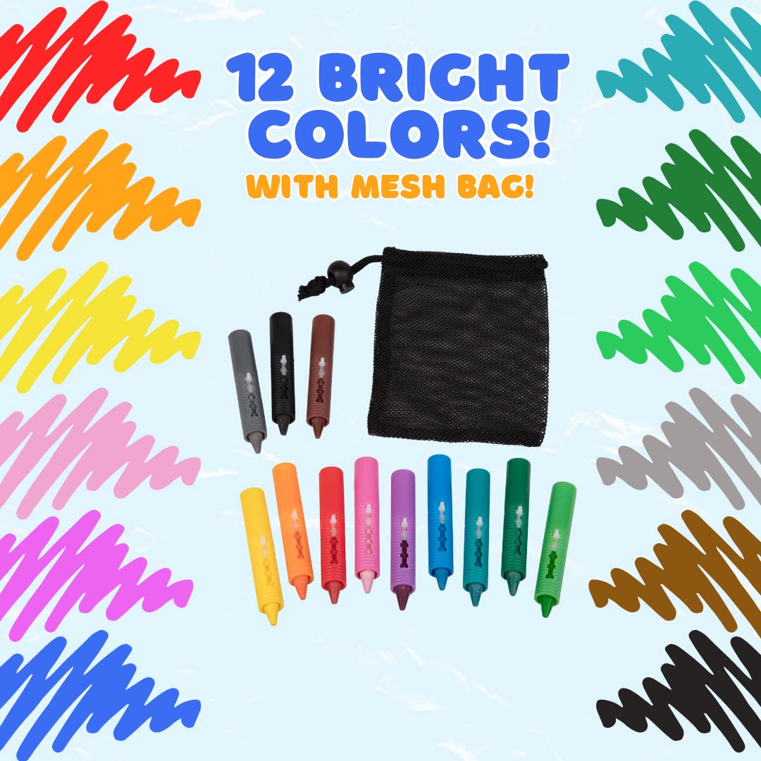 Bath Crayons Set, 12 Colors with Mesh Storage Bag, Non-Toxic Tub Fun