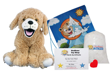 Stuffems Toy Shop Make Your Own Stuffed Animal 16" "Goldie The Lab/Retriever - No Sew - Kit with Cute Backpack!
