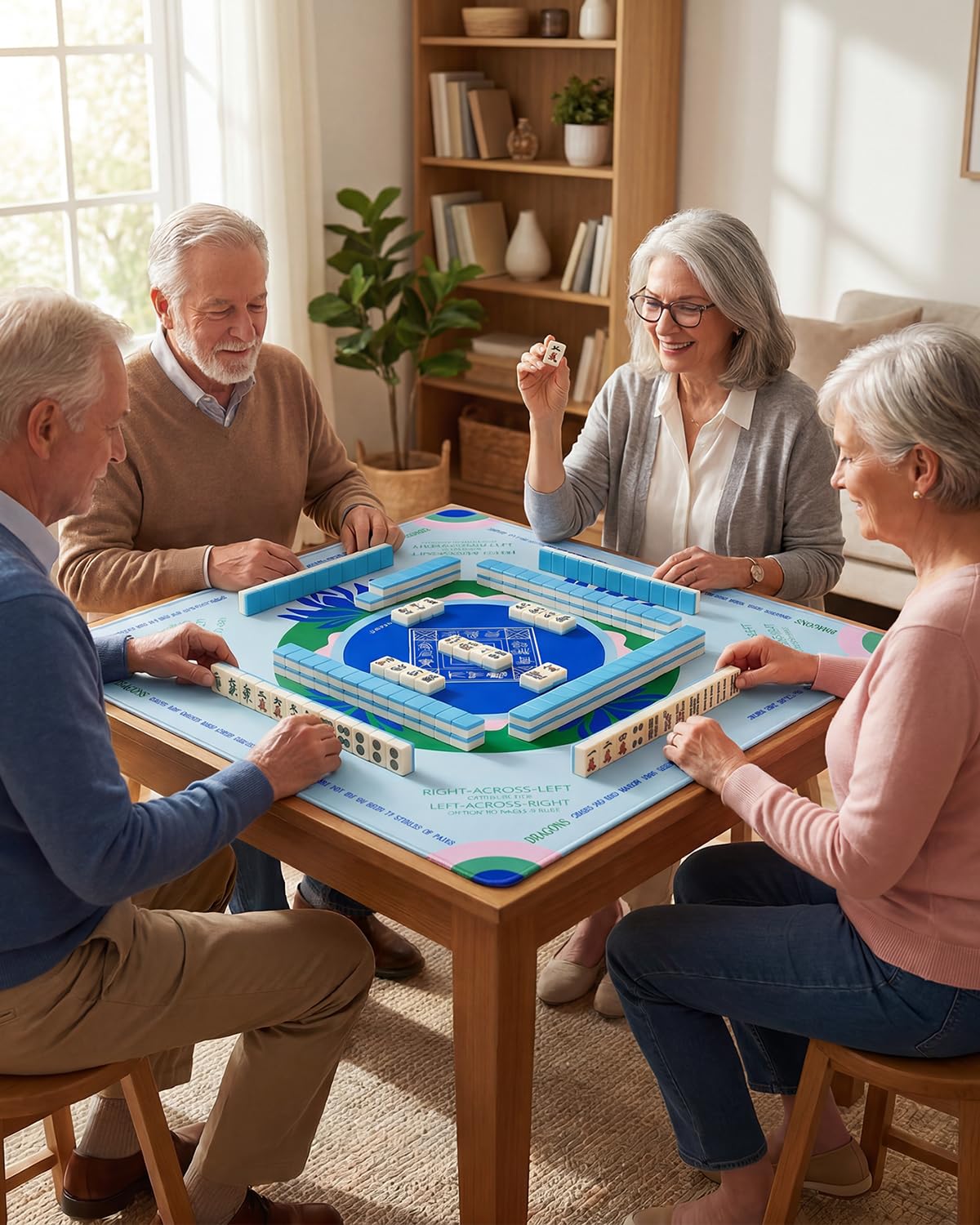 Mikccer Mahjong Mat for Table, American Mahjong Mat with Rules, 32x32 Inch