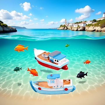 2 Pcs Colorful Miniature Dollhouse Boat Mini Fishing Boat Model Mediterranean Decor Resin Desktop Boat Ornament Ocean Beach Micro Landscape Decoration