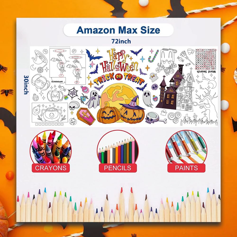 Quimoy Giant Halloween Coloring Poster - 72x30 Inches, Kids Crafts & Party Tablecloth/Banner