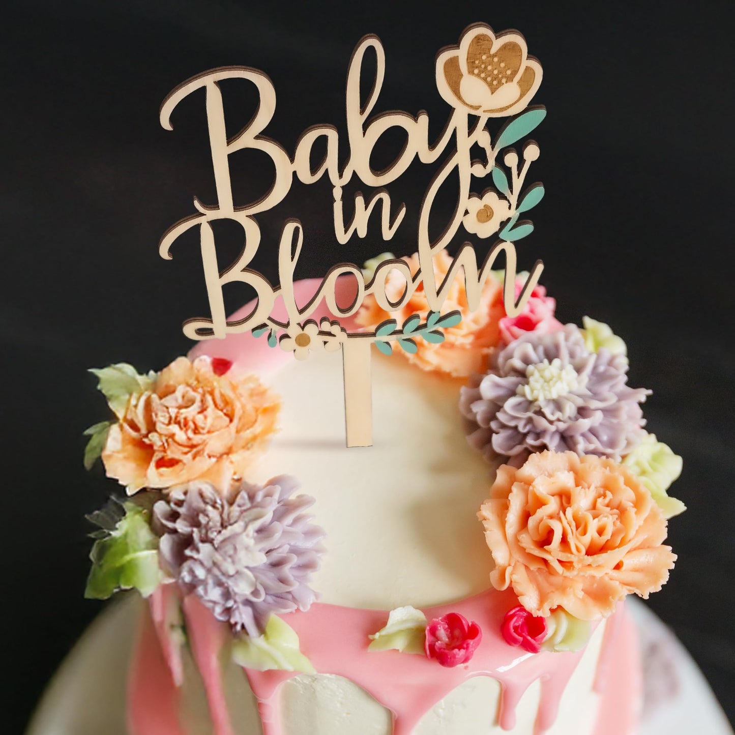 ZOUYEE Baby in Bloom Cake Topper for Baby Shower Decorations - Rustic Wooden Boho Floral Wreath Sign - Neutral Gender Reveal & Pregnancy Announcement