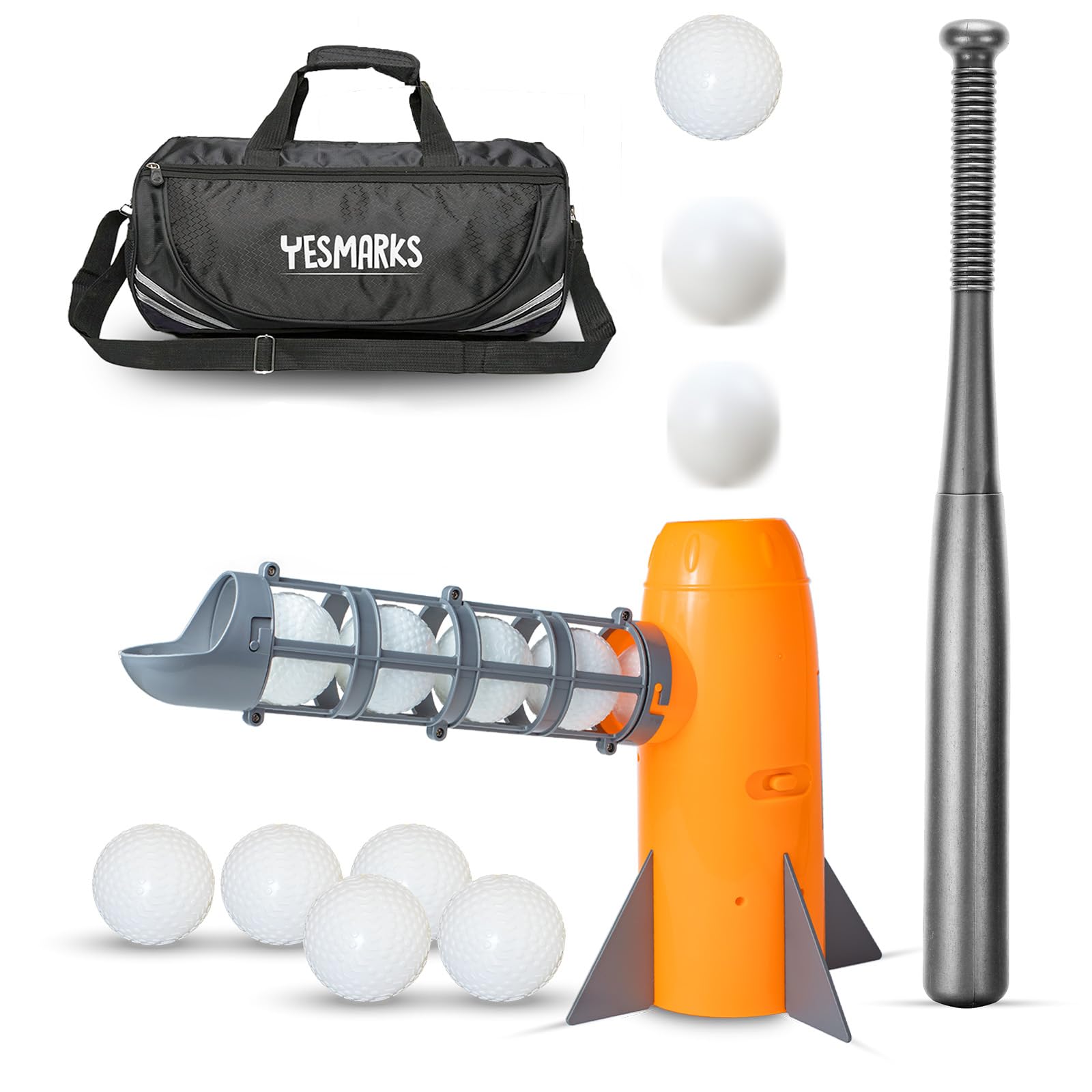 YESMARKS Kids Auto Baseball Pitching Machine Outdoor Toy Set - Training Equipment & Batting Practice Toys for Youth, Includes 10 Baseballs, Baseball
