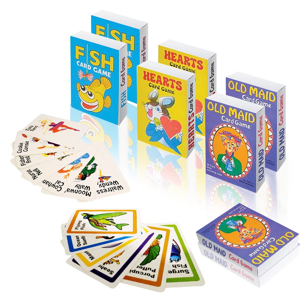Gamie Kids Card Games 12-Pack - Classic Deck of Cards Including Go Fish, Old Maid, and Hearts - Fun and Educational Kids' Playing Cards Set - Ideal