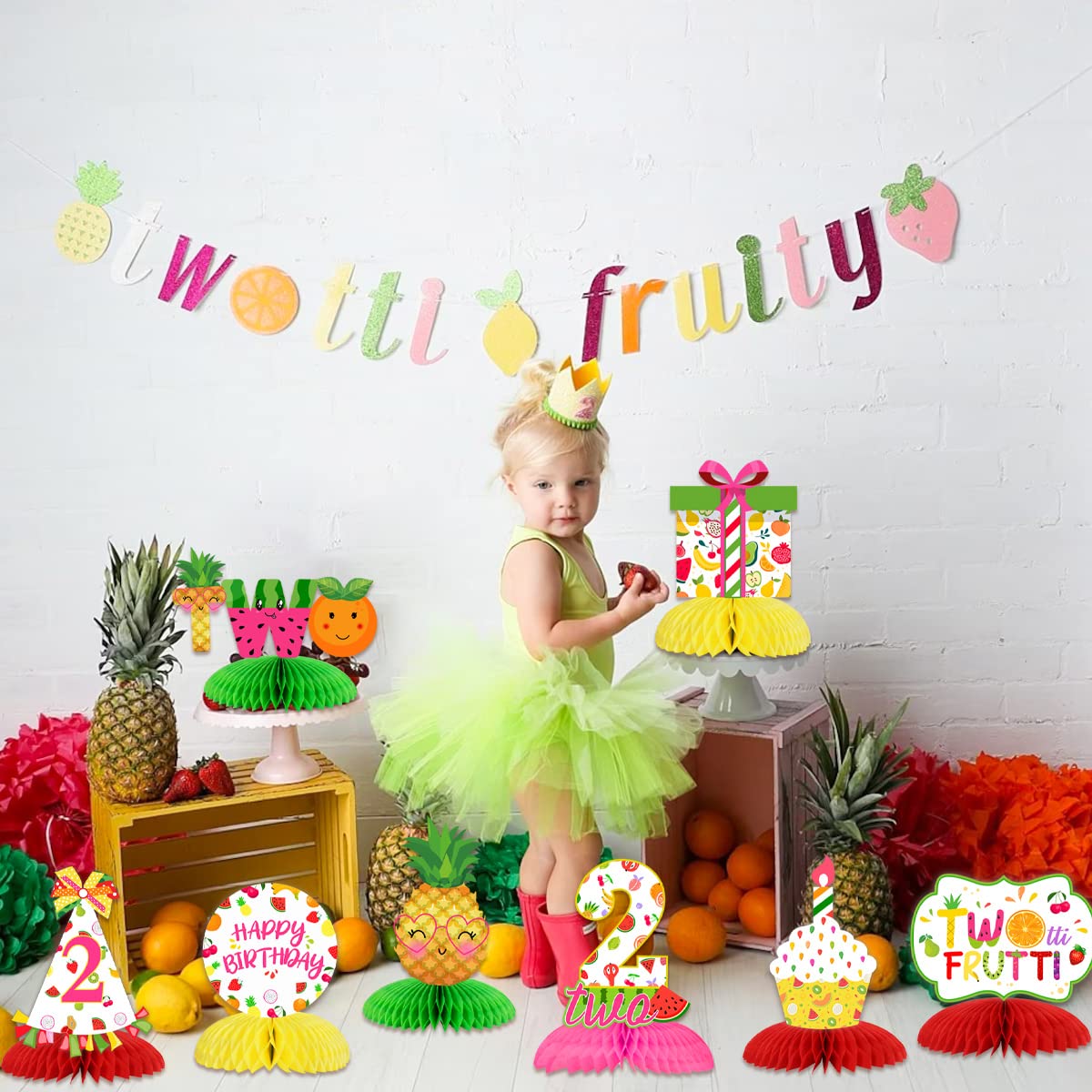 Twotti Frutti 2nd Honeycomb Centerpieces, Twotti Frutti Birthday Decorations, Tutti Frutti Table Toppers Supplies for 2 Years Old Birthday Party